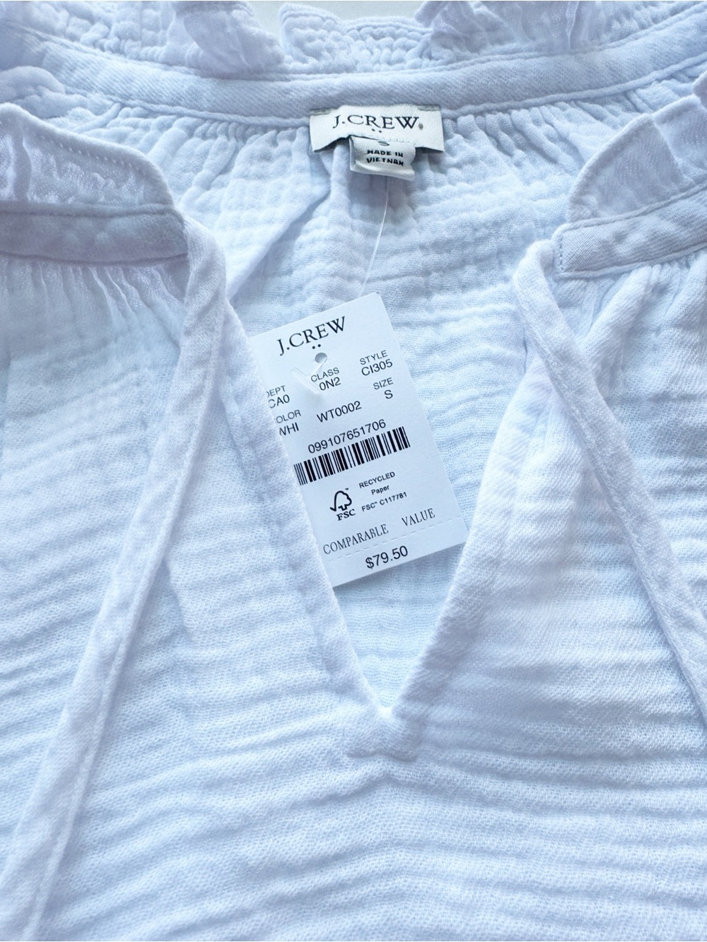 J.Crew New Womens Long Sleeve Gauze Tie Neck Top White Size S NWT - Picture 10 of 16